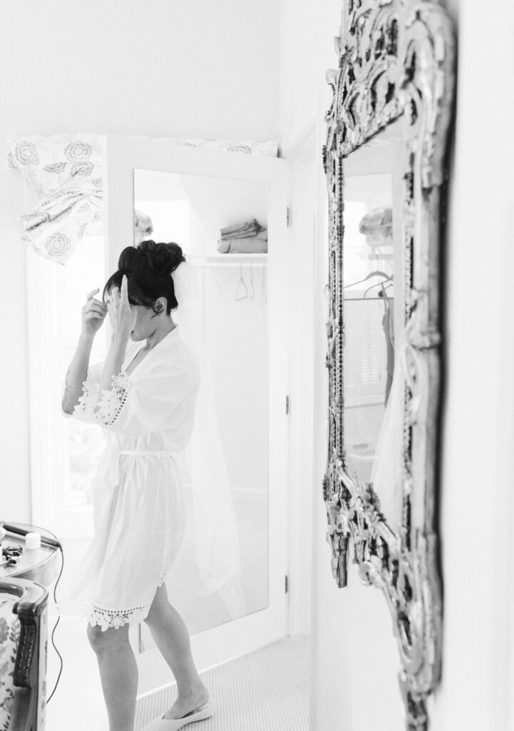 Bride in her getting ready room before the wedding