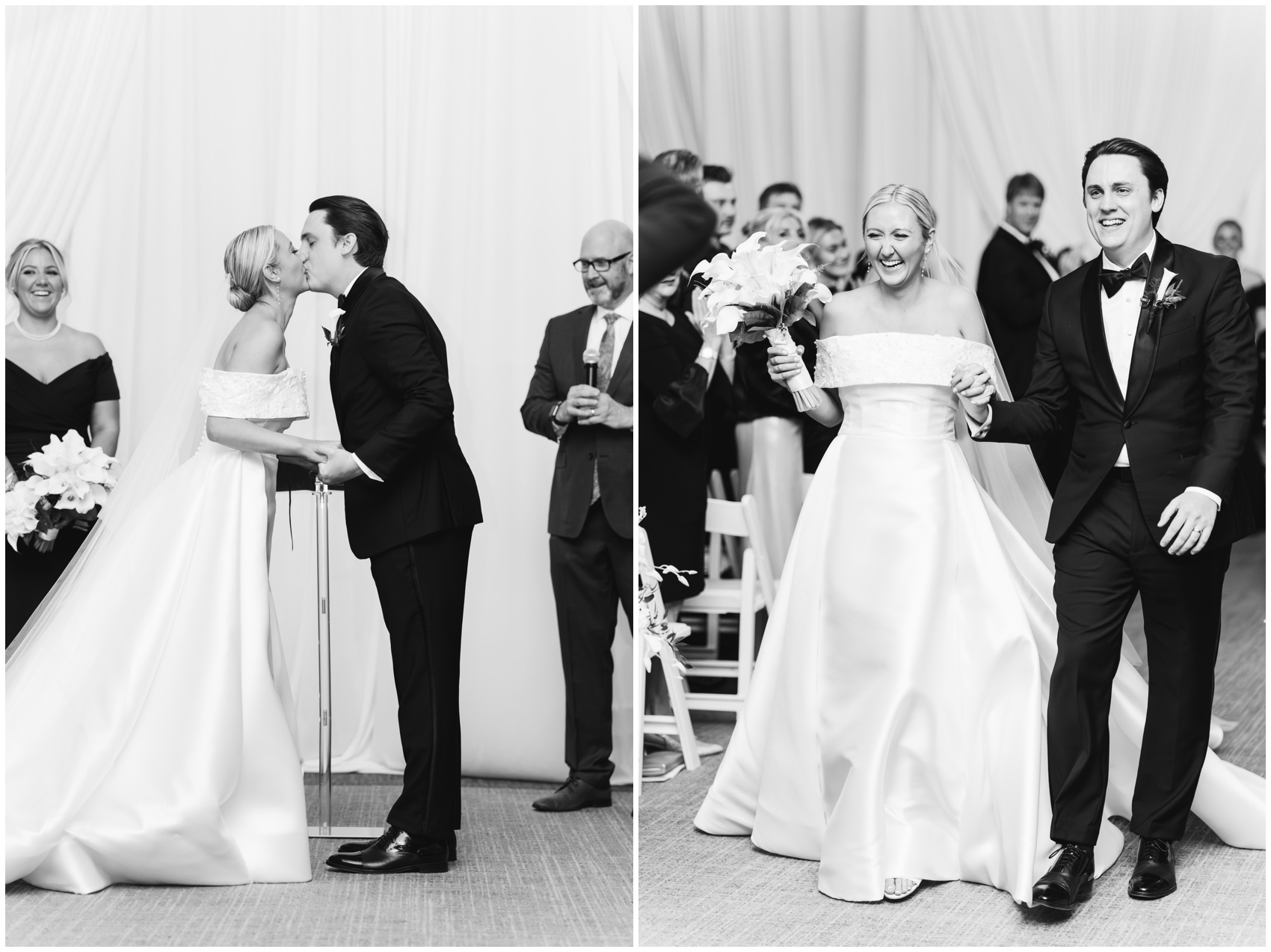 Newlyweds kiss and exit their wedding ceremony at the Hyatt Lodge Oak Brook Wedding venue