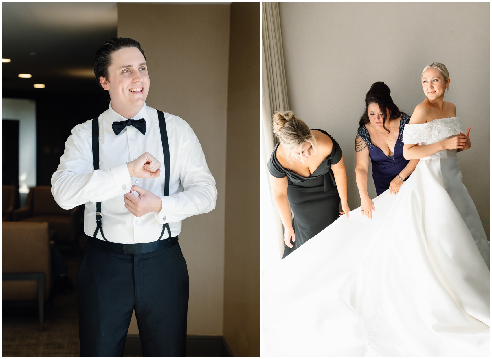 A bride and groom get ready for their wedding